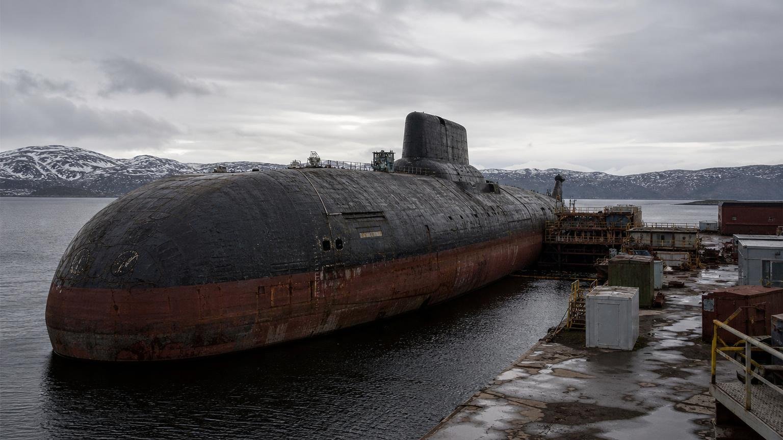 El submarino más grande jamás construido medía 175 metros y cargaba 20 misiles nucleares: hoy espera el desguace en un puerto del Ártico